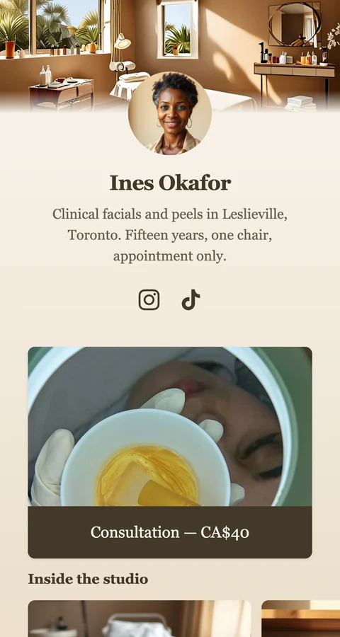 A skin clinic's page, one of several a single account can run