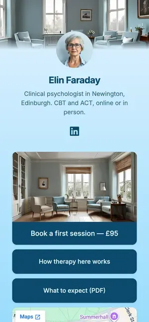 Elin Faraday, with a £95 first session bookable