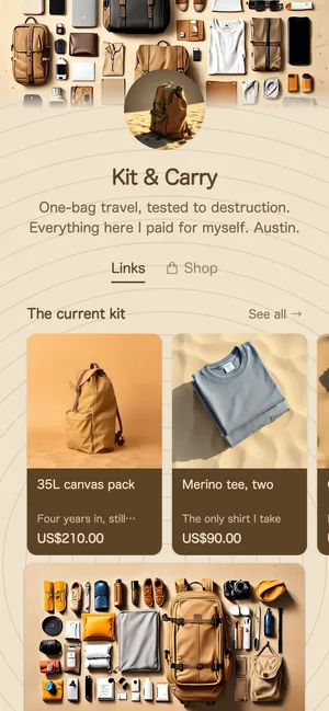 Kit & Carry, with a shelf of the gear they actually use