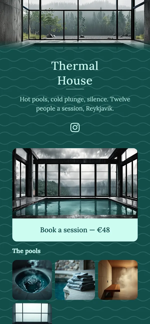 The Thermal House, a Reykjavik spa, with a €48 session bookable from the page