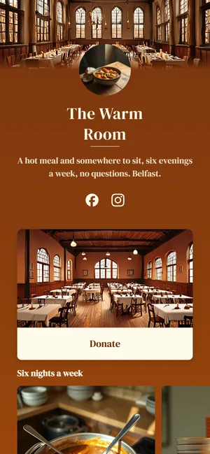The Warm Room, taking donations from the page