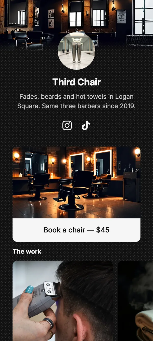 Third Chair, a Chicago barber shop, with a chair bookable at $45
