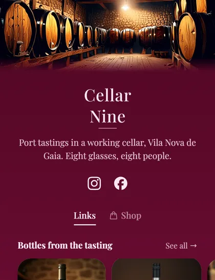 a wine cellar with tastings to book — the Wine preset