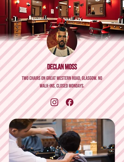 a Glasgow barber with a moving backdrop — the Barber preset