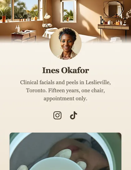 a Toronto skin clinic on a soft gradient — the Linen preset