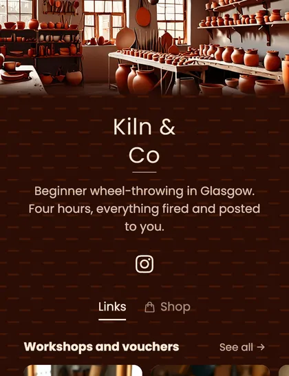 a pottery studio with a wheel to book — the Kiln preset