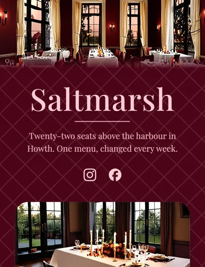 a coastal restaurant leading with its dining room — the Velvet preset
